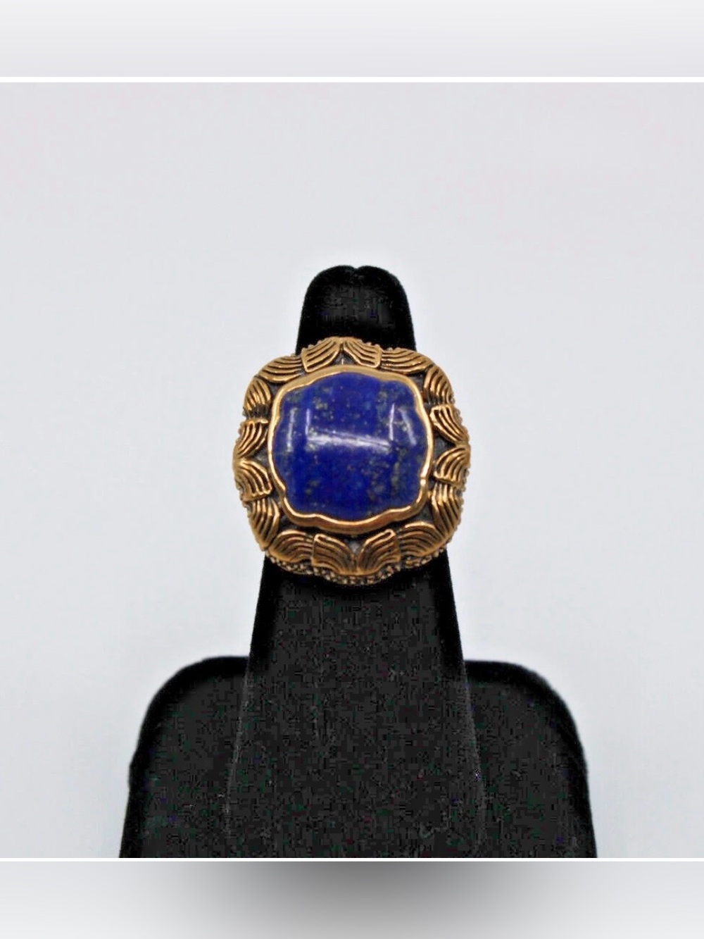 NEW Vintage BARSE Chunky Square Brass Tone Blue Lapis Lazuli Statement Ring
